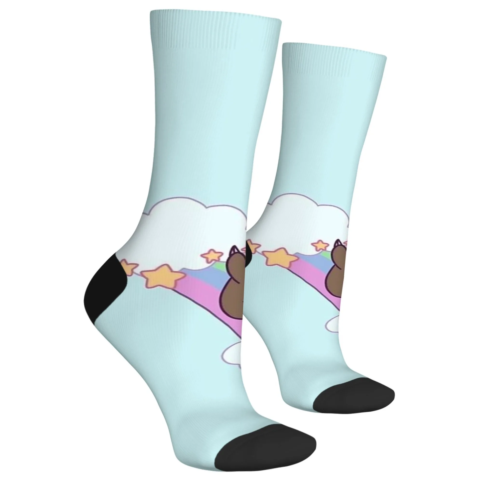 جوارب لطيفة على شكل قلب دافئ بألوان قوس قزح باللون الأزرق الفاتح بتصميم غريب الأطوار للملابس غير الرسمية وأنماط Kawaii ملابس منزلية مثالية