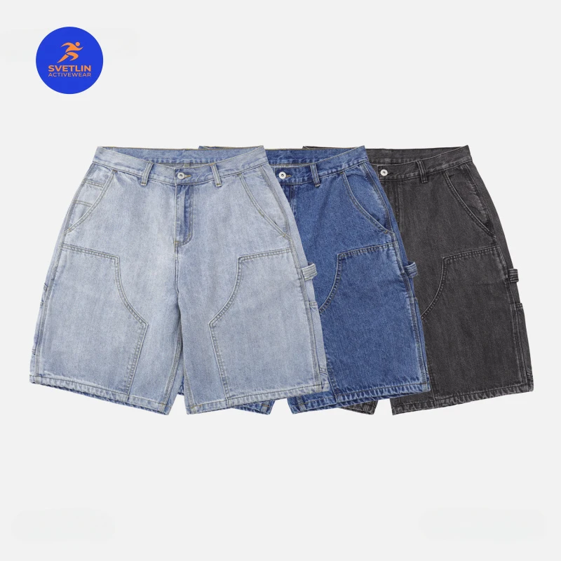 

SVETLIN Luxury Quality EU US Size Streetwear Jean Shorts Washed Cotton Multi-Pocket Casual Denim Shorts For Men Women