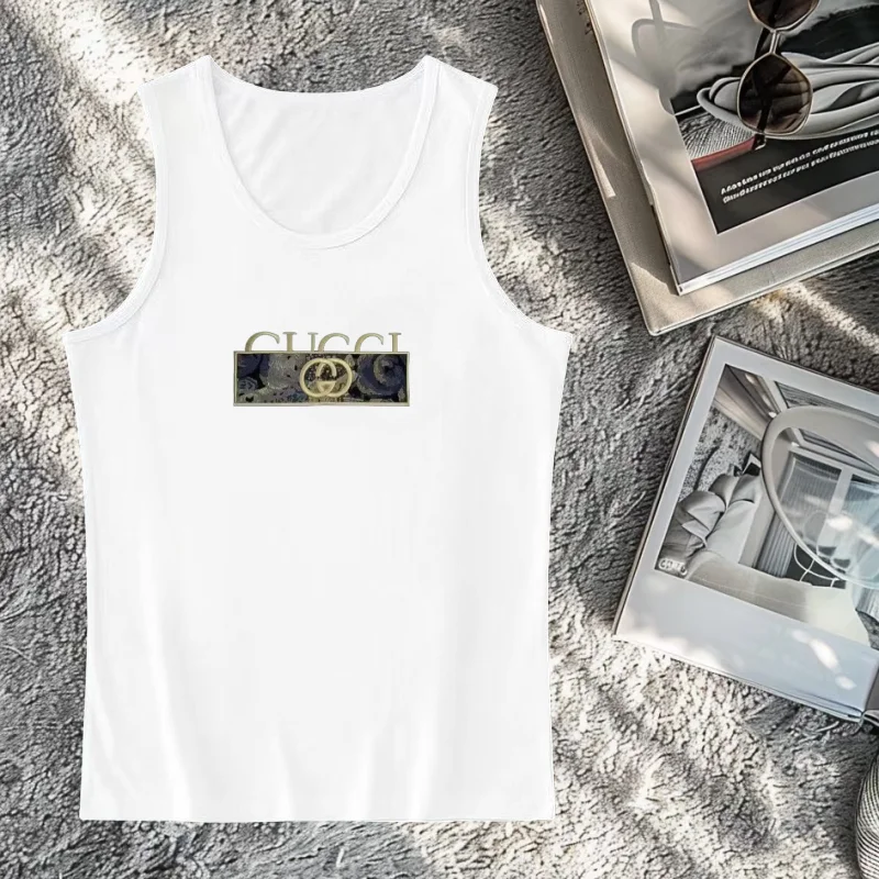 

2025 Luxury Brand Short Women's Crew Neck Sexy Skinny Crop Top Women's Party Top Women's Solid Color Printed Summer Vest Women