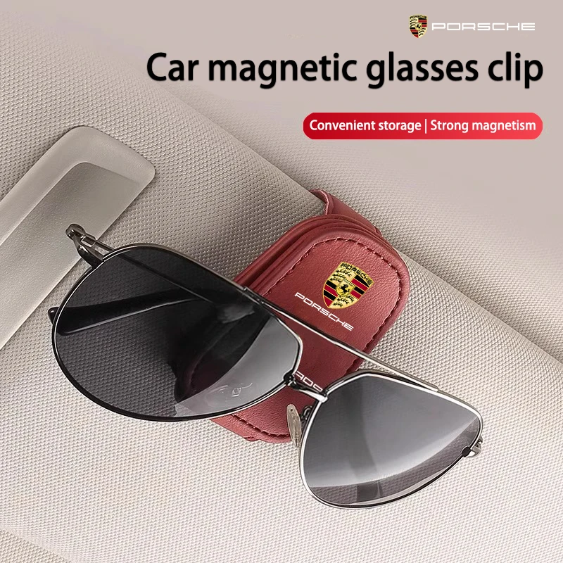 Car Glasses Sun Visor Box Auto Sunglasses Clip Card Accessories For Porsche Panamera Taycan 911 718 Macan Cayenne Boxster Cayman