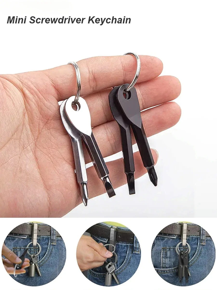 Tragbarer Phillips- und Schlitzschraubendreher-Satz Schlüsselring Schlüsselanhänger Mini Taschenwerkzeug Kreuzschraubendreher Reparaturwerkzeug Gadget EDC Klein – Detail 1