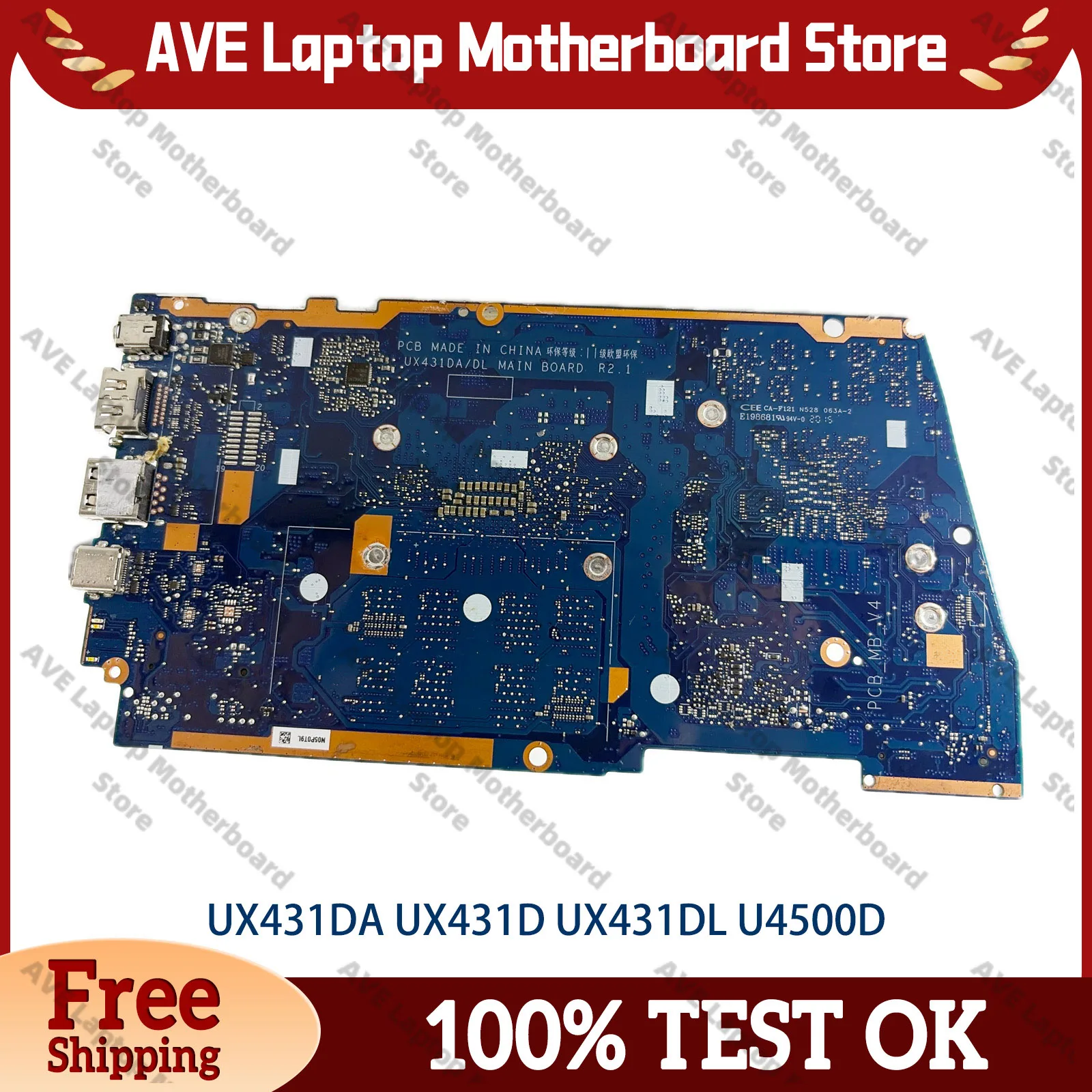 Placa base para ordenador portátil UX431DA para ASUS ZenBook U4500D UX431D UX431DA con CPU R3 R5 R7, 100% probada, envío rápido