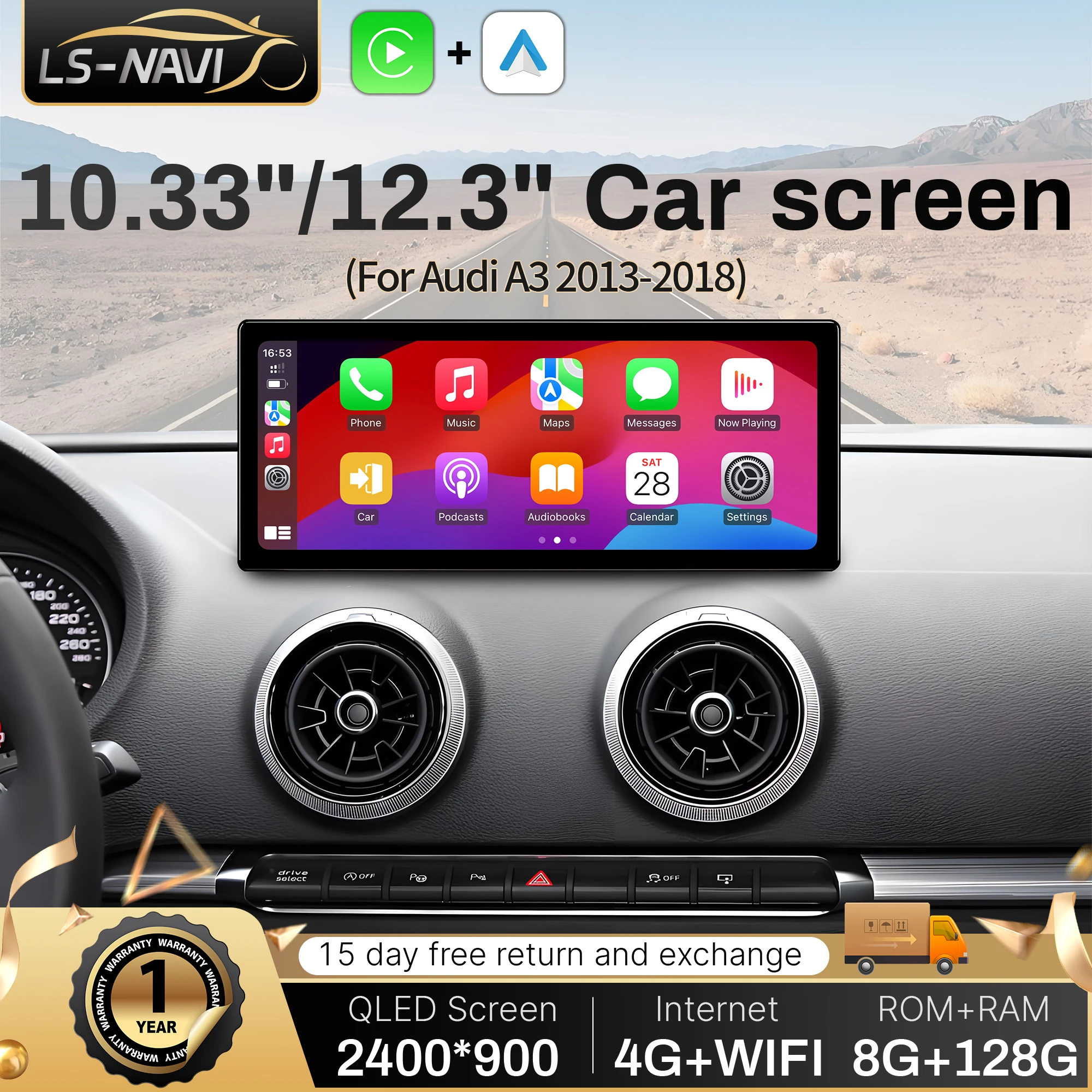 

10.33 /12.3 inch For Audi A3 2013-2018 Android 14 Car Radio Multimedia Wireless Bluetooth Carplay Navigation GPS 4G Touch Screen
