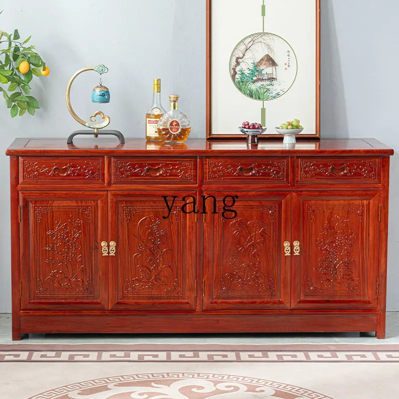 LTT 4 doors 4 buckets dining side cabinet all solid wood log Chinese mahogany tenon and mortise complete dining room cabinet