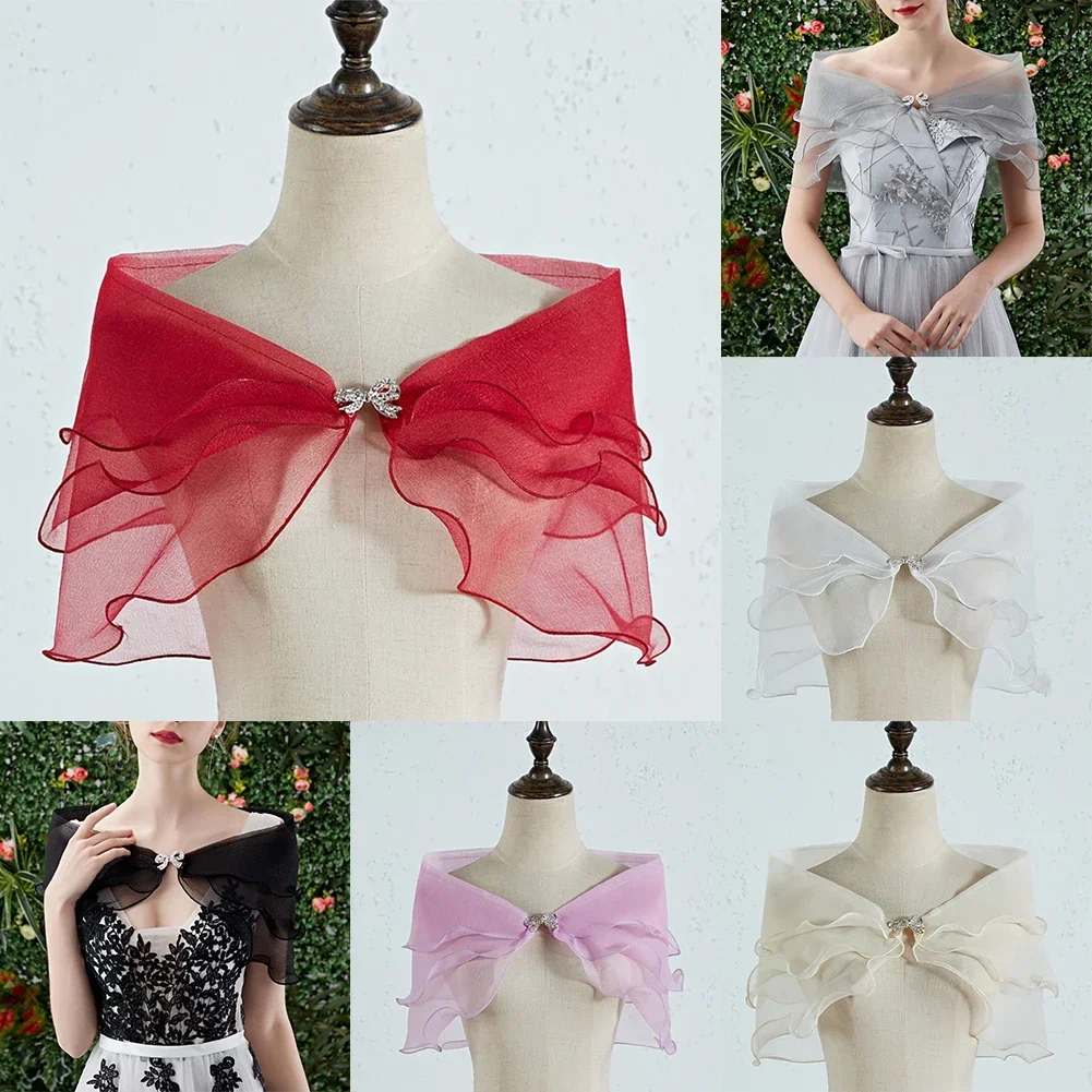 Women Evening Party Shrug Solid Color Shawl Dress Cover Up Shoulder Cape Wedding Elegant Free Size Arm-covering Forest Series