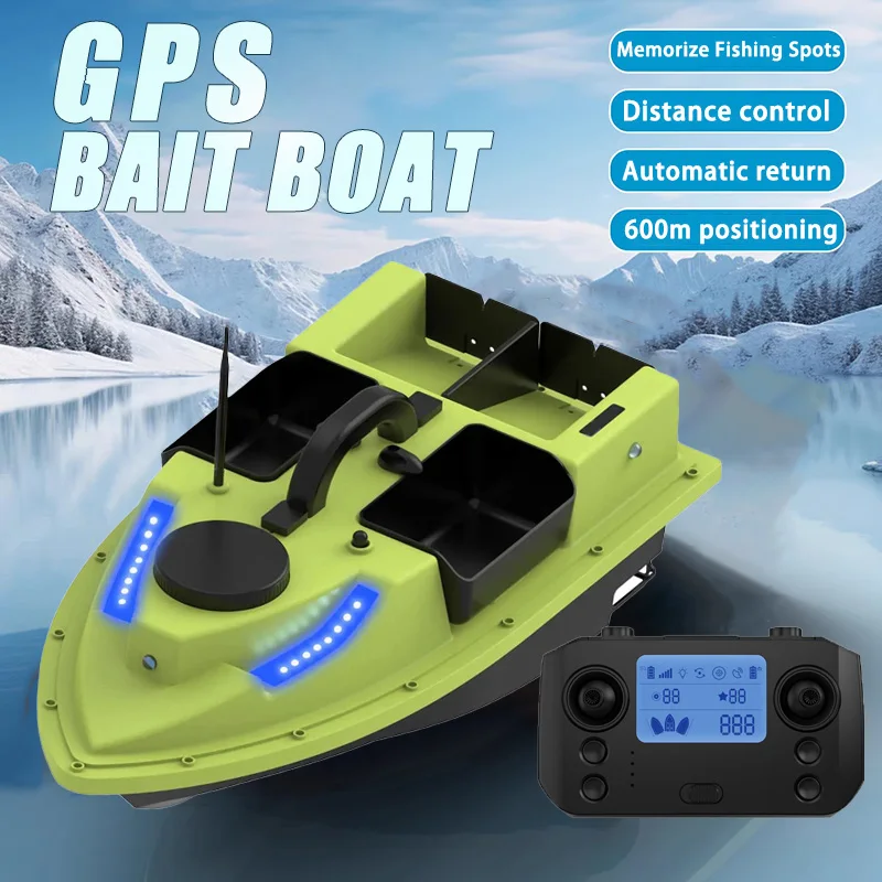 Remote Control Fishing Bait Boat with GPS 99 fishing points 600M dual motors 4 Bait Bin Automatic Return Correction【No Battery】