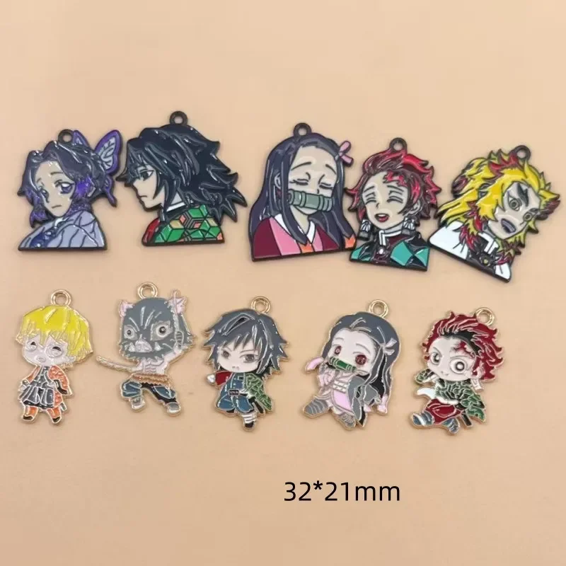 Demon Slayer DIY Accessories Anime Cosplay Jewelry Alloy Enamel Keychain Pendant Necklace Charms for Keyring Bag Decor Gift