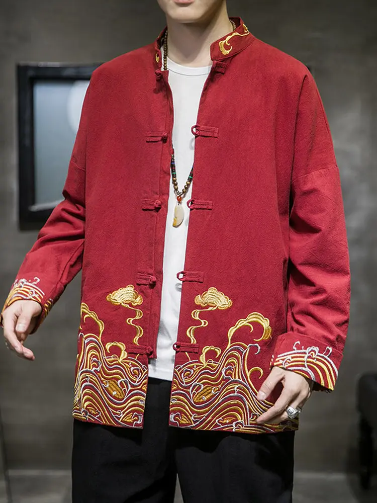 

New Chinese Sle Men's Jaet Embroidered Clothes Spring Autumn Middle Aged And ly Faion Dad Tang Costume