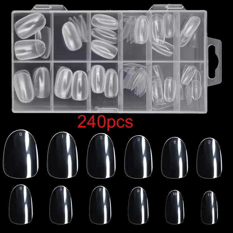 240 faux ongles courts ovales, faux ongles courts en gel souple à couverture complète en forme d'amande, faux ongles ronds en gel souple