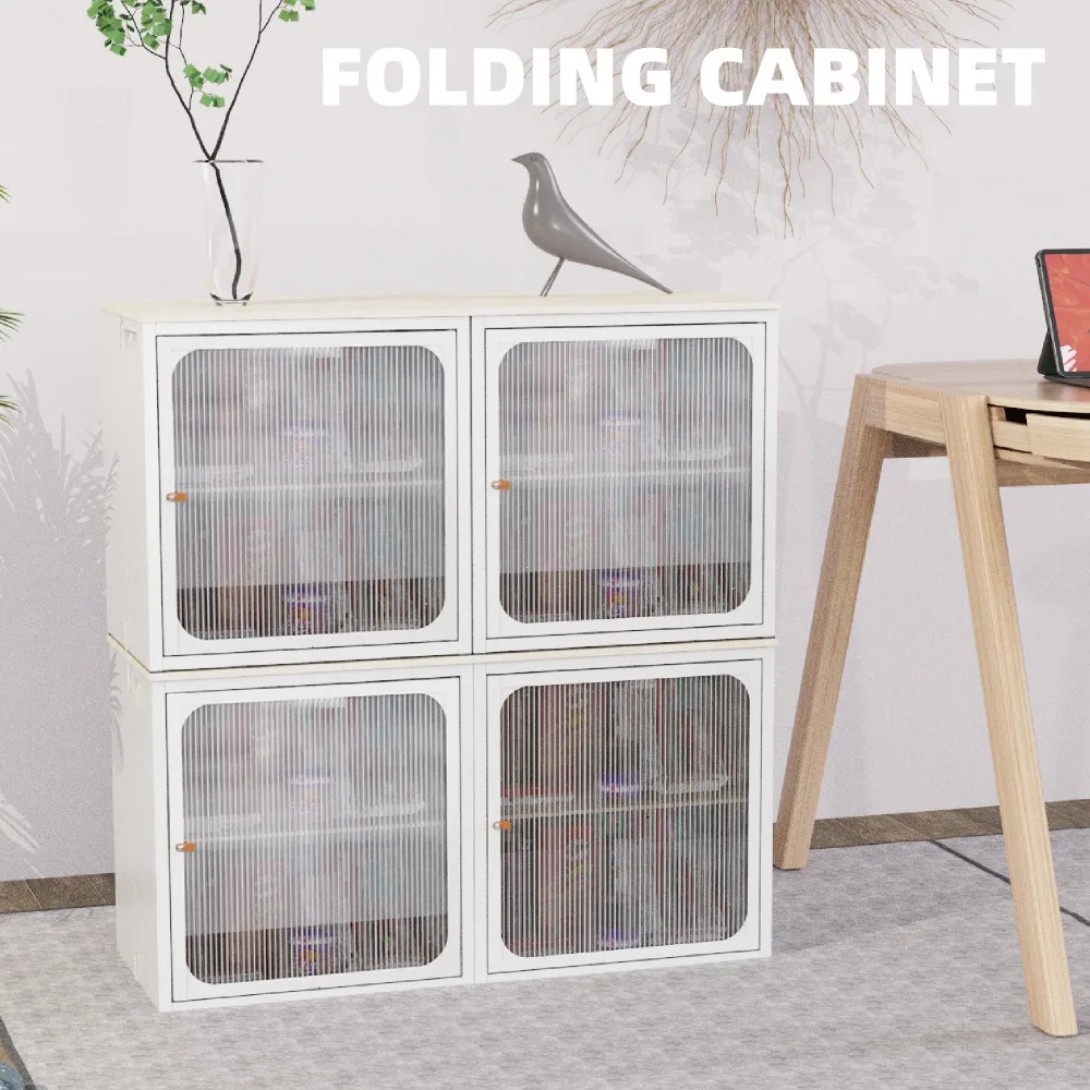 Single Sturdy & Convenient Fordable Cabinet, Durable Steel-Wood Combo with Anti-Slip Design & Quick Fold & Install, White