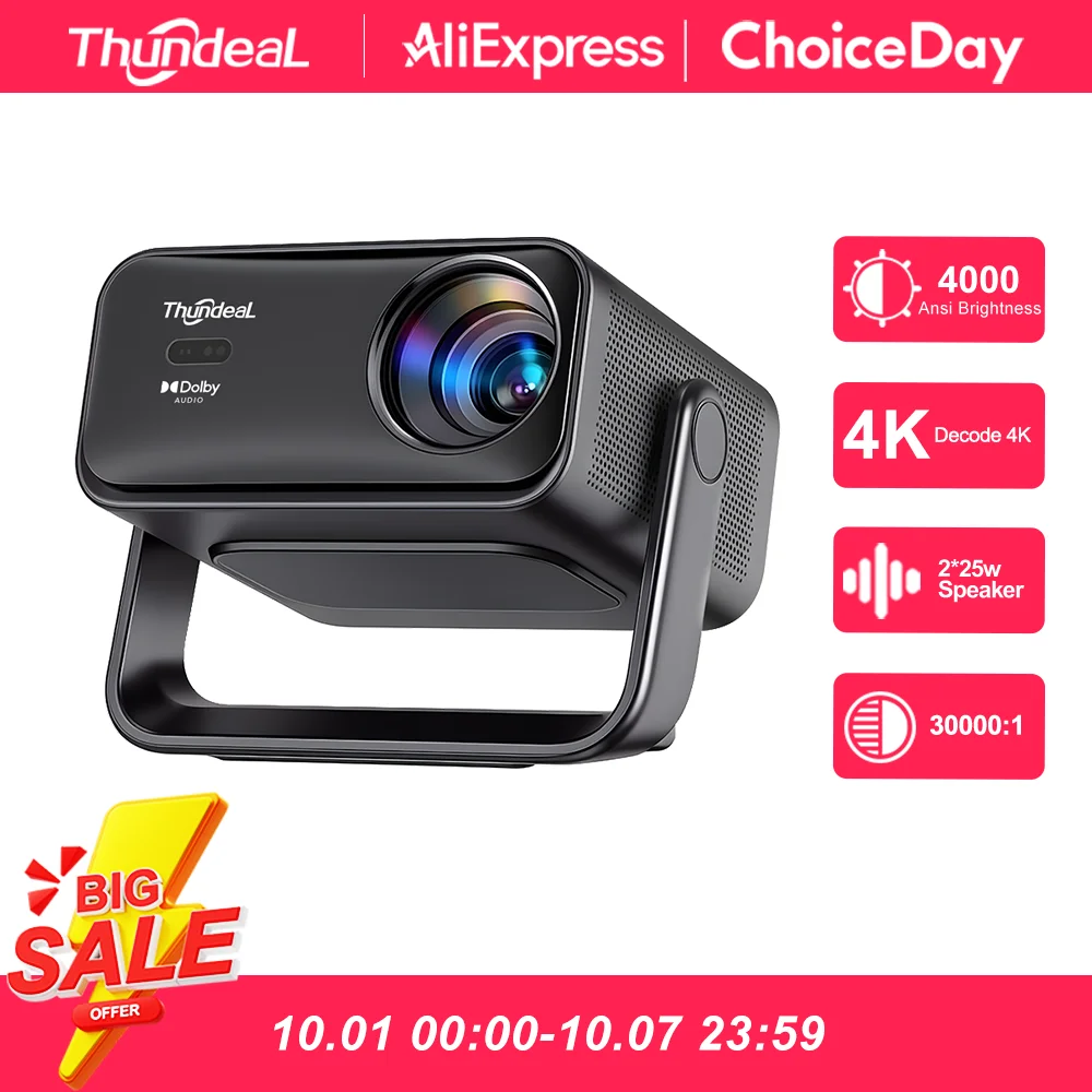 Proiettore Video Portatile ThundeaL TD99W 4K Full HD 1080P WIFI con Controllo Vocale, Proiettore Home Theater Cinema Dolby TD99W 50W