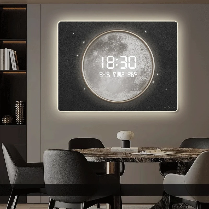 

Living Room Decoration Electronic Wall Clock Moon Creativity Decorative Painting LED Digital Clock Mural High End Calendar Watch