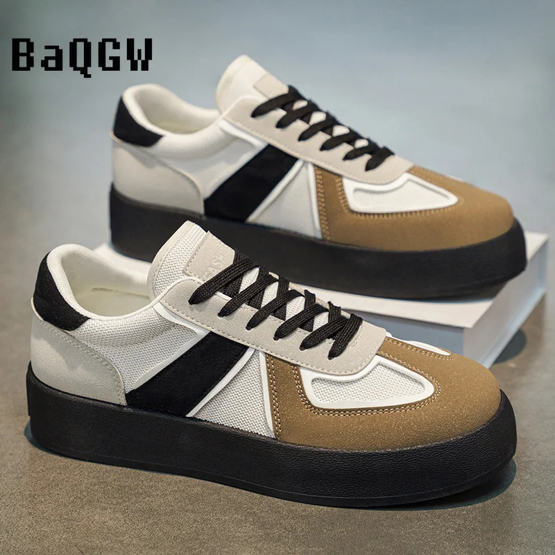 

Thick-Soled Retro Color-Block Casual Sneakers Canvas & Suede Paneled Unisex Skate Shoes for Daily Streetwear & Casual Outings