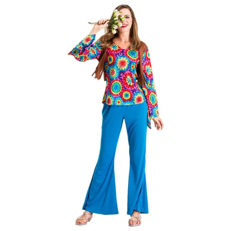 Nouveau rétro années 70 Disco Hippie danse Par loween Costume pour hommes femmes Couples taille fendu Vintage Sle ethnique scène porter