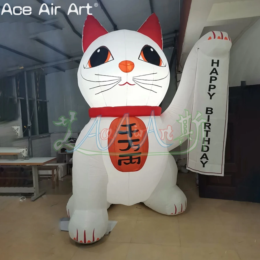 Lovely Mobile and Led Lighting Inflatable Tricolor Cat Beckoning Cat with Customzied Logo for Advertising or Party Decoration