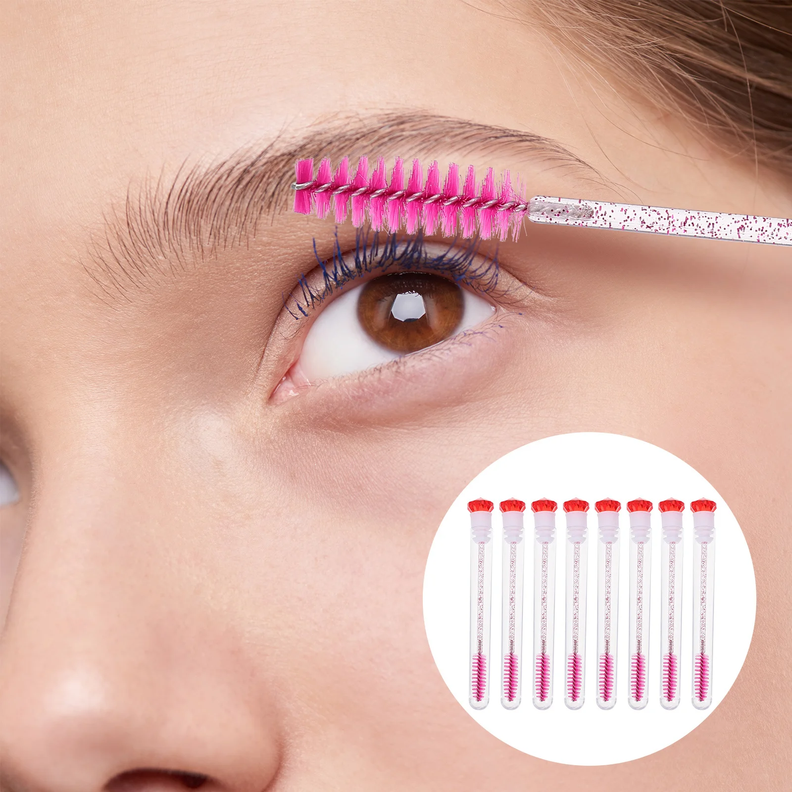 

8pcs Crystal Acrylic Diamond Tube Eyelash Comb For Mascara Smooth Lash Brow Makeup Tool Portable Beauty Applicator