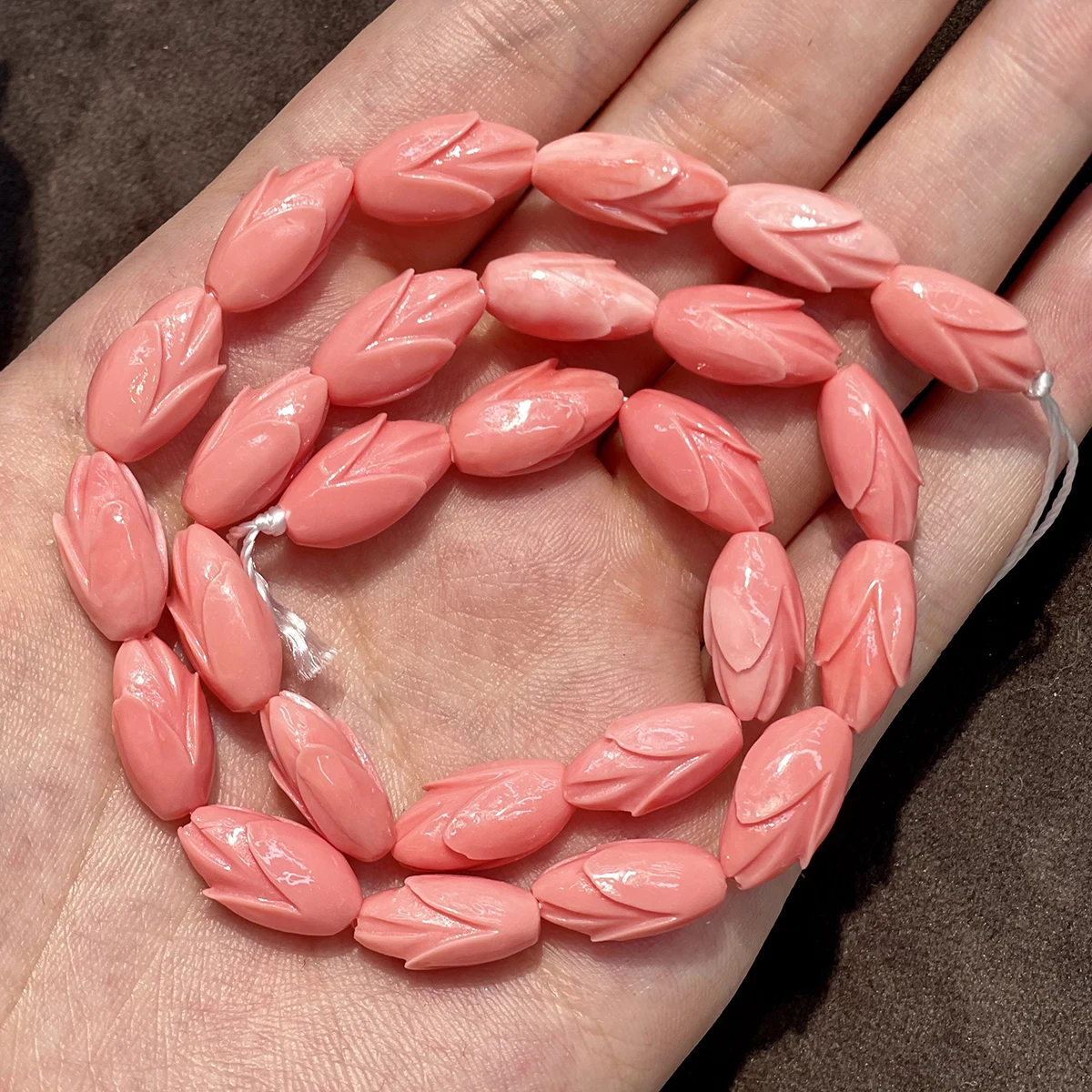 Shell Powder Embossed Tulip  8x15mm 26 Pieces Per Strip Semi-Finished Beads for DIY Necklace Bracelet Jewelry Making Accessories