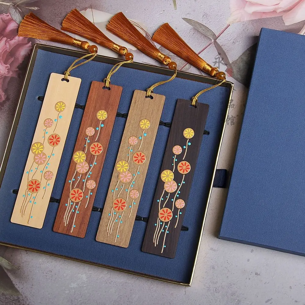 Chinese Style Ebony Bookmark Retro Carving Wooden Book Clip Color Painted Pagination Mark Students Gift Learning Stationery