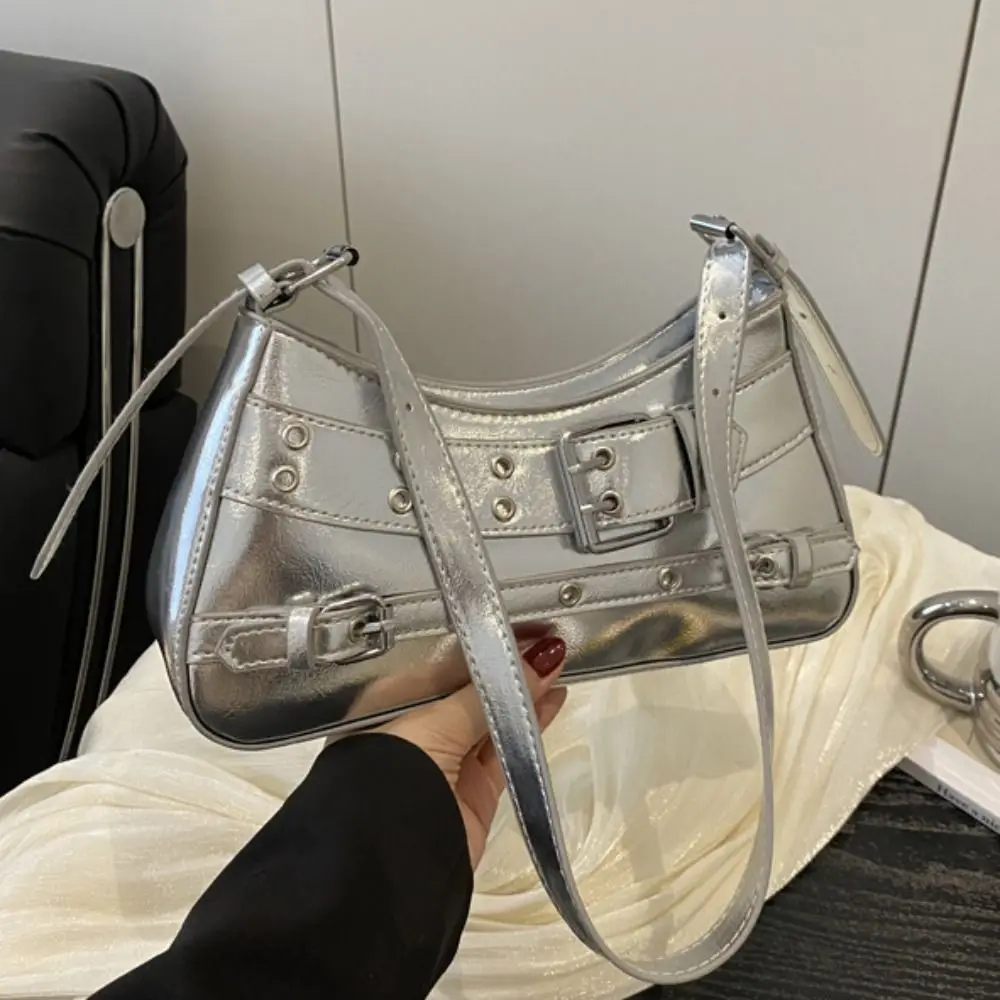 

Street Elegant Belt Buckle Shoulder Bag Pu Leather Rivet Y2k Underarm Bag Korean Style Gothic Spicy Girls Handbag Lady