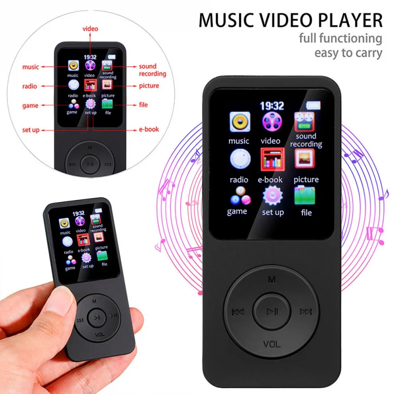 Mini Bluetooth MP3 Player 1.8 inch Color Screen MP4 MP3 Lossless Music Player Walkman E-book Sports Players for Win8/XP/VISTA