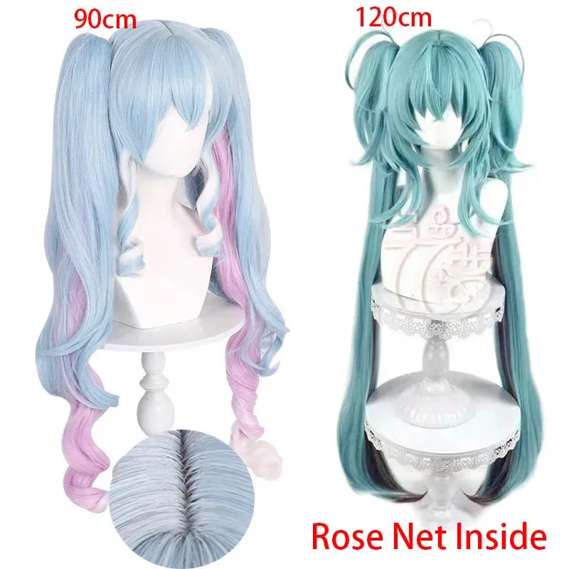 

90cm Snow Mikuu/120cm Demon Mikuu Cosplay Wig Anime Mikuu Cosplay Gradient Heat Resistant Hair Wig(Rose Net Inside) + Wig Cap