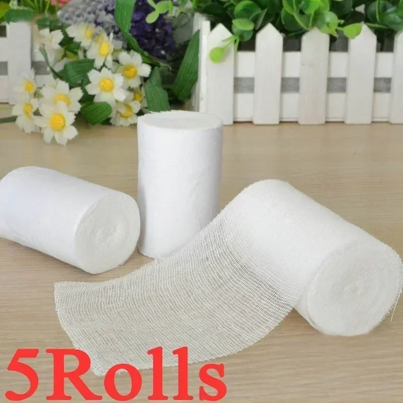 5 Rolls of New PBT Elastic Bandages with Breathable Mesh Bandages for Fixing Wounds Outdoor Fracture Survival Emergency Tools