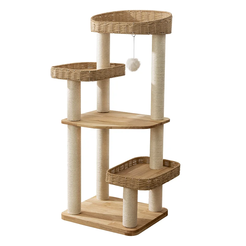 

Cat climbing frame cat nest cat tree integrated solid wood frame scratching board rattan sisal column space capsule larg