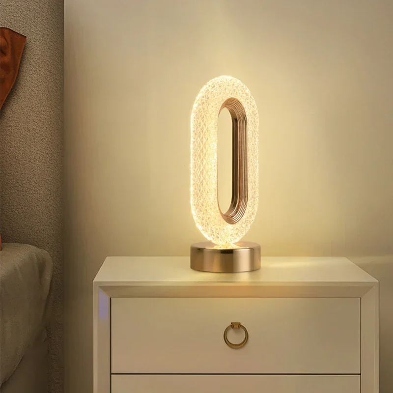 Crystal LED Table Lamp Stepless Dimming Rechargeable Touch Switch Remote Control Bedside Light Living Room Decoration Desk Lamp