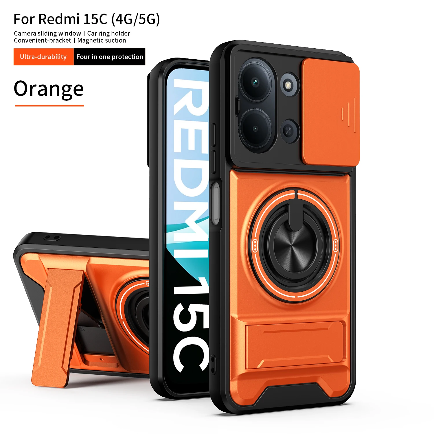 For Xiaomi Redmi 15C Case Redmi 15C 4G 5G Cover Phone Case Magsafe Magnetic Fold Holder Military Armor Camera Protection Cover
