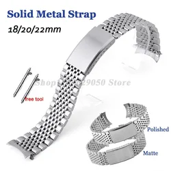 18 20 22mm Curved End and Flat Stainless Steel Watch Band for Omega for Seiko Quick Release Solid Arc Buckle Strap Bracelet