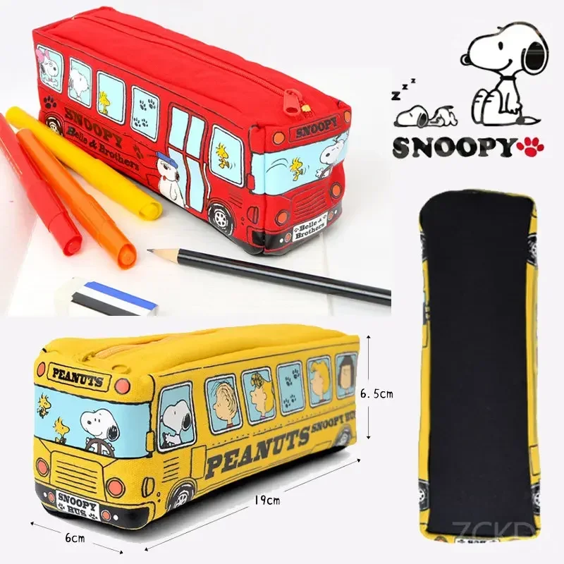 Snoopy Charlie Brown Creative Cartoon Canvas Pencil Case High-capacity Square Bus Pen Bag School Supplies Stationery Storage Box