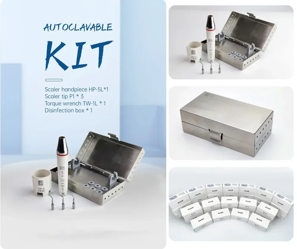 

Refine Autoclave Kit for EMS/Woodpecker Dental Scalers, Includes Handpiece, Tips, Wrench and Disinfection Box for Piezon Scaling