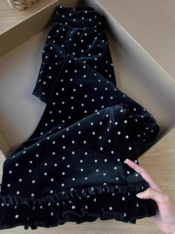 

Женские зимние брюки из вельвета с широкими штанинами, на флисовой подкладке, струящиеся, комфортные, прямые, в пол, с цветочным декором