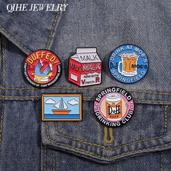 Drink At Moe’s Spring Field Club Enamel Pins Creative Cartoon Duff Beer Brooches Lapel Backpack Badge Jewelry Gifts For Friends