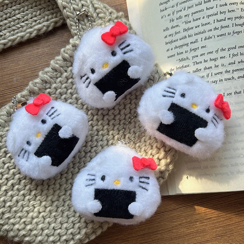 Creative Seaweed Rice Ball Hello Kitty Plush Keychain Hairpin Stuffed Doll Keyring Bag Pendant Backpack Hanging Decoration Gift