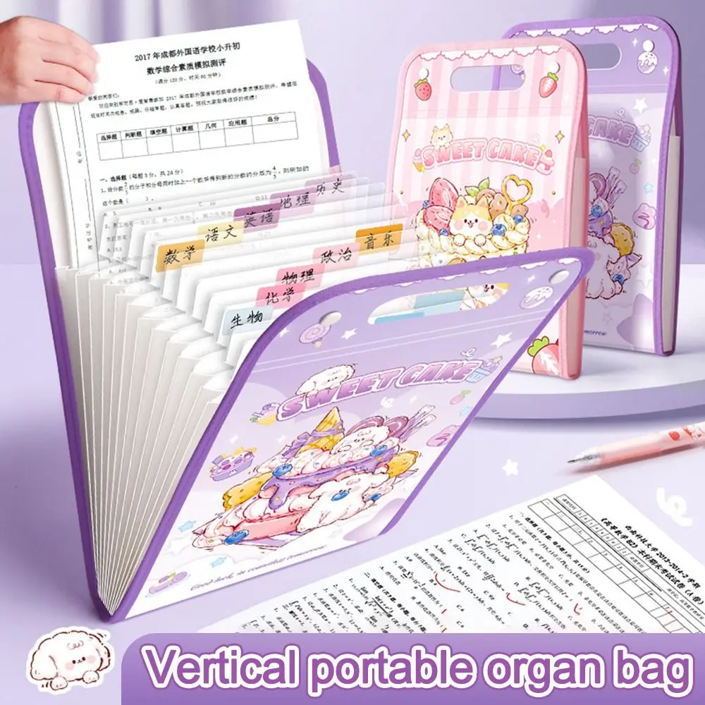 

Cartoon Animal A4 File Folder Large Capacity Waterproof Vertical Hand-held Bag 3-Layer Expanding Data Sorting Storage Bag