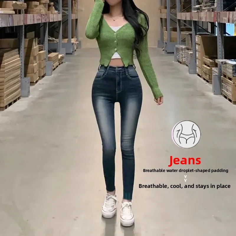 Chic Comfortable Fashionable Women's Slim Fit High Waist Cotton Denim Pants High Elasticity Nine Points Pencil Jeans