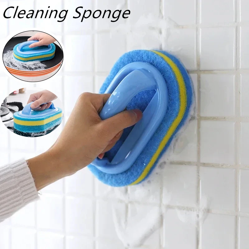 1Pc Kitchen Bathroom Cleaning Sponge Cleaning Brush Handle Tools Household Accessories Perfect For Glass Wall Toilet Ceramic