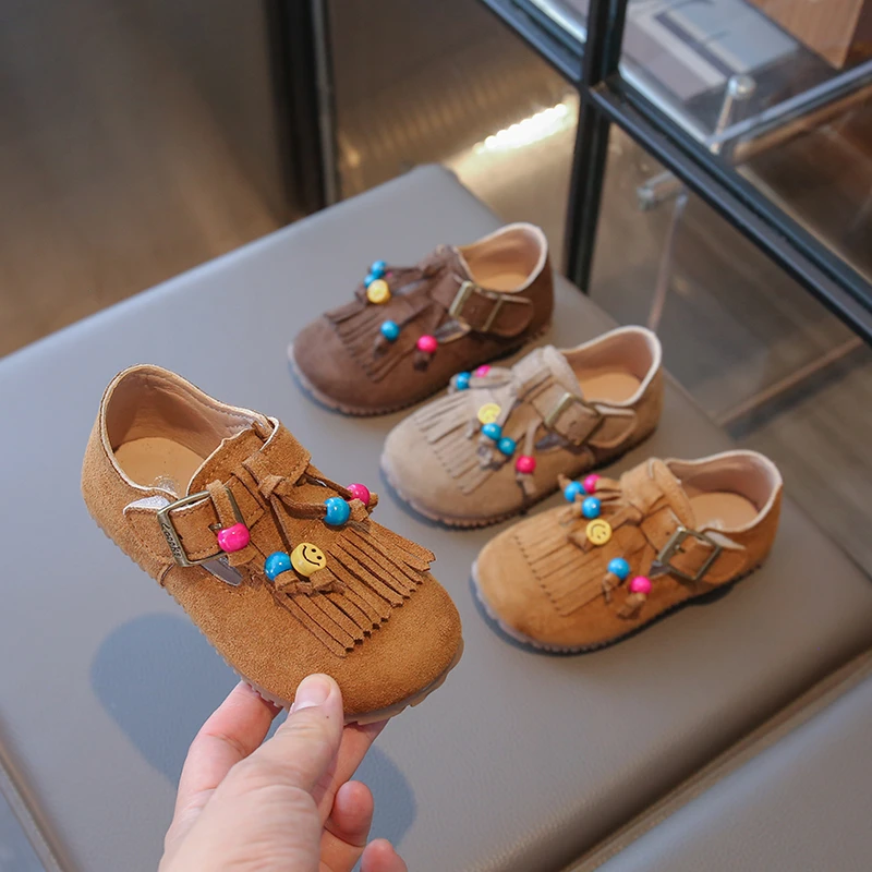

Girls' Flats Tasseled Small Leather Shoes Yellow Style Retro Versatile Kids Casual Shoes 1-18 Years Old Children's Flat Shoes