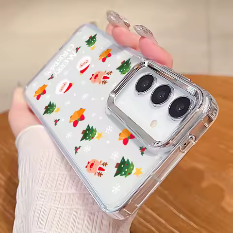 Plating Lens Frame Christmas Case For Samsung Galaxy A55 A54 A35 A25 A15 5G A33 A14 A34 A52 A53 S20 S21 FE S22 S23 S24 Ultra