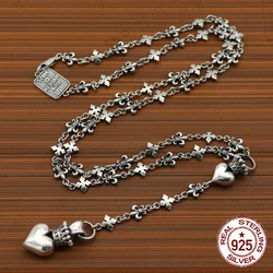 S925 Sterling Silver Necklace National Style Retro Crown Love Hip Hop Chain Personalized Fashion Accessories Chain Jewelry
