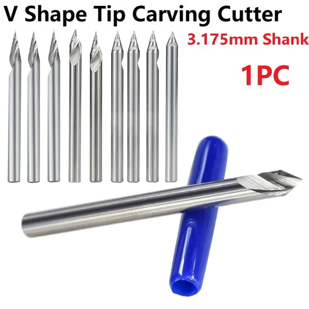 1PC 3.175mm Shank Engraving Cutter 20/30/45/60 Degree V Shape End Mill CNC Router Bit Milling Cutter For Wood Engraving Bit