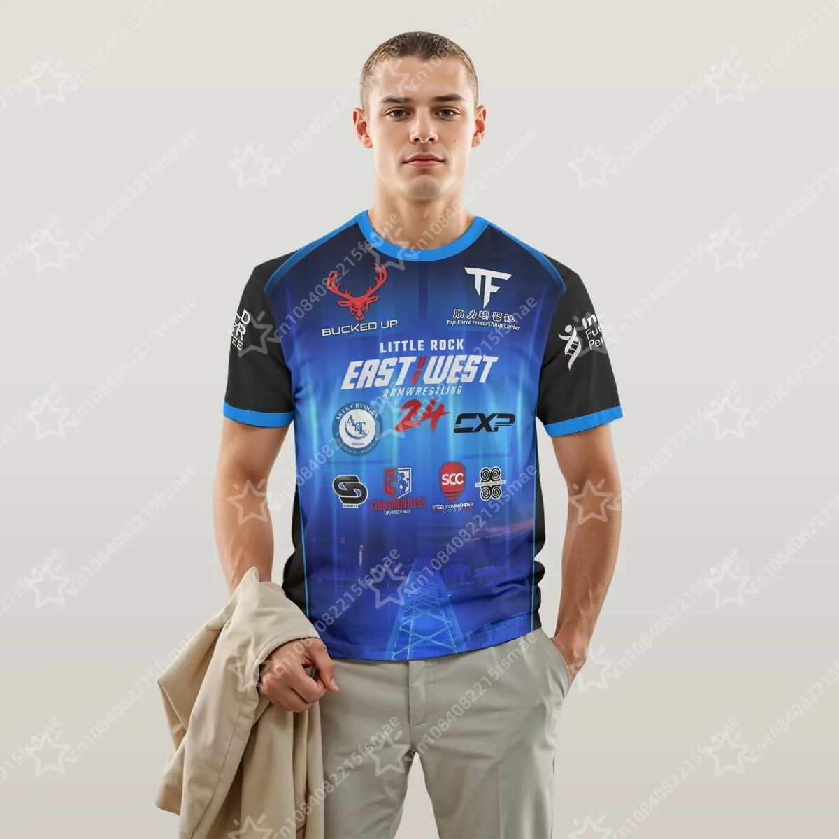 The East vs West Series 22 To 24 Armwrestling T-Shirt Atlantic City Sports Jersey Men's Breathable Quick Dry Fitness Gym Tee Top