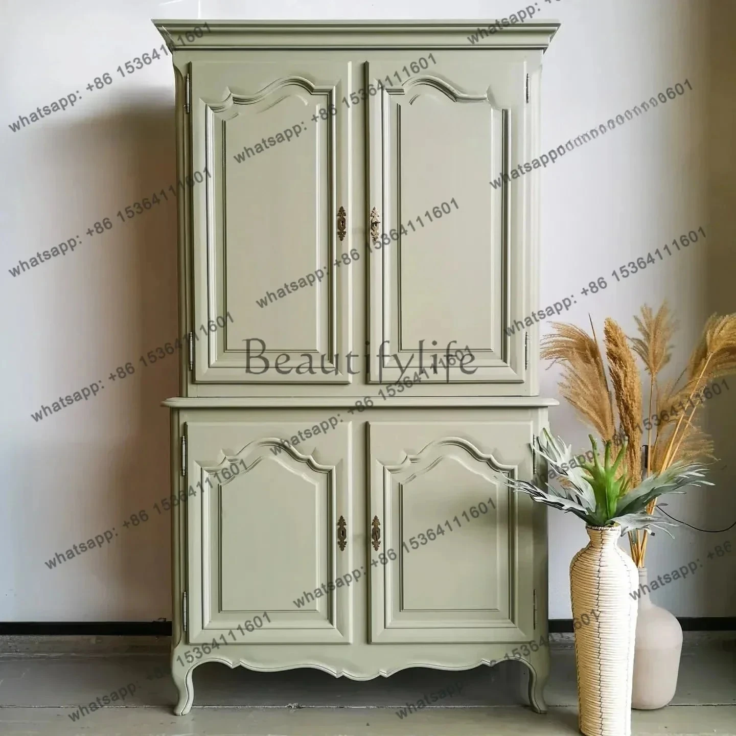 

French Solid Wood Carving Retro Wine Cabinet American Antique Dining Side Storage Cabinet High-end Furniture Customization