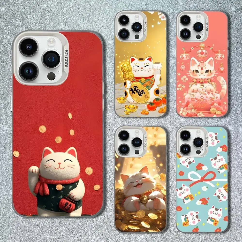 

Cute Cartoon Lucky Cat Phone Case For iPhone 13,15,14,16,12,11,Mini,MAXXS,Pro,SE, White Matte Shockproof Cover