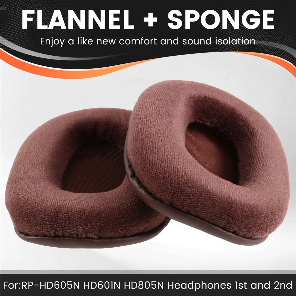 【ELEVATE LIFE】1pair Flannel Sponge Ear Pads Cushion Cover Earpads Replacement for RP-HD605N HD601N HD805N Headset Brown