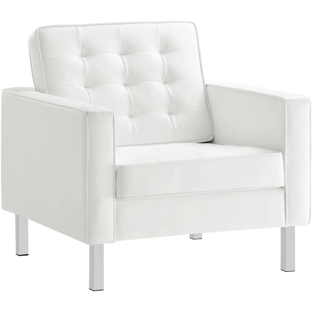 Silver White Faux Leather chair,Upholstered Accent Armchair,Easy to clean material, ergonomically comfortable single seater sofa