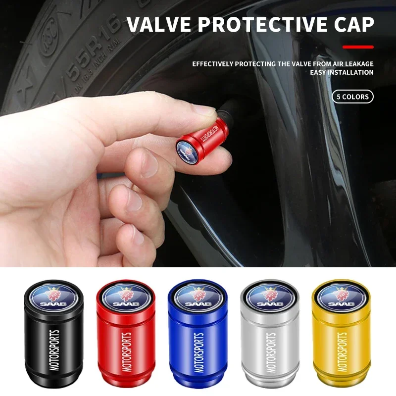 4pcs Zinc Alloy Anti-theft Sport Car Tire Valve Caps Wheel Tires Tire Stem Air Cap For Saab 93 95 Saab 9-3 9-5 900 9000 Emblem