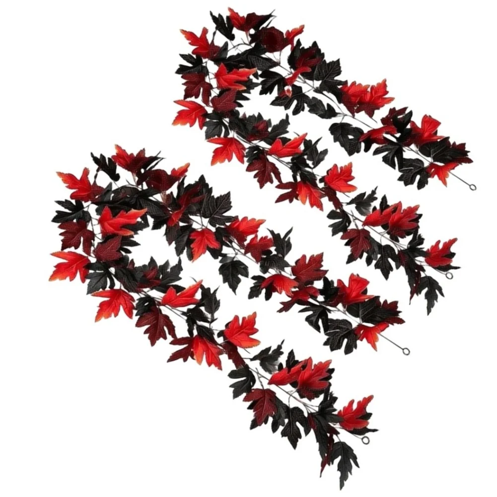 2Pcs 175cm Black Synthetic Maple Leaf Vine Garland Autumn Decor Plastic Fake Foliage Strip For Home Wedding Party Wall Hanging