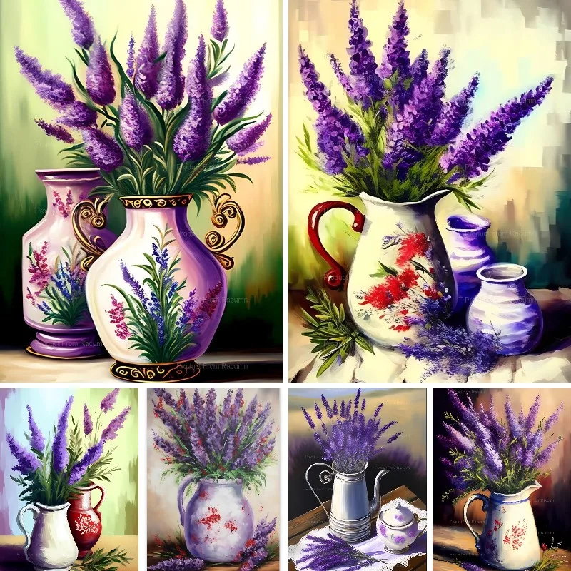 DIY 5D Diamond Painting Lavender Purple Flower Scenery,Mosaic Embroidery Cross Stitch,Full Round Drill ,Home Decor Picture